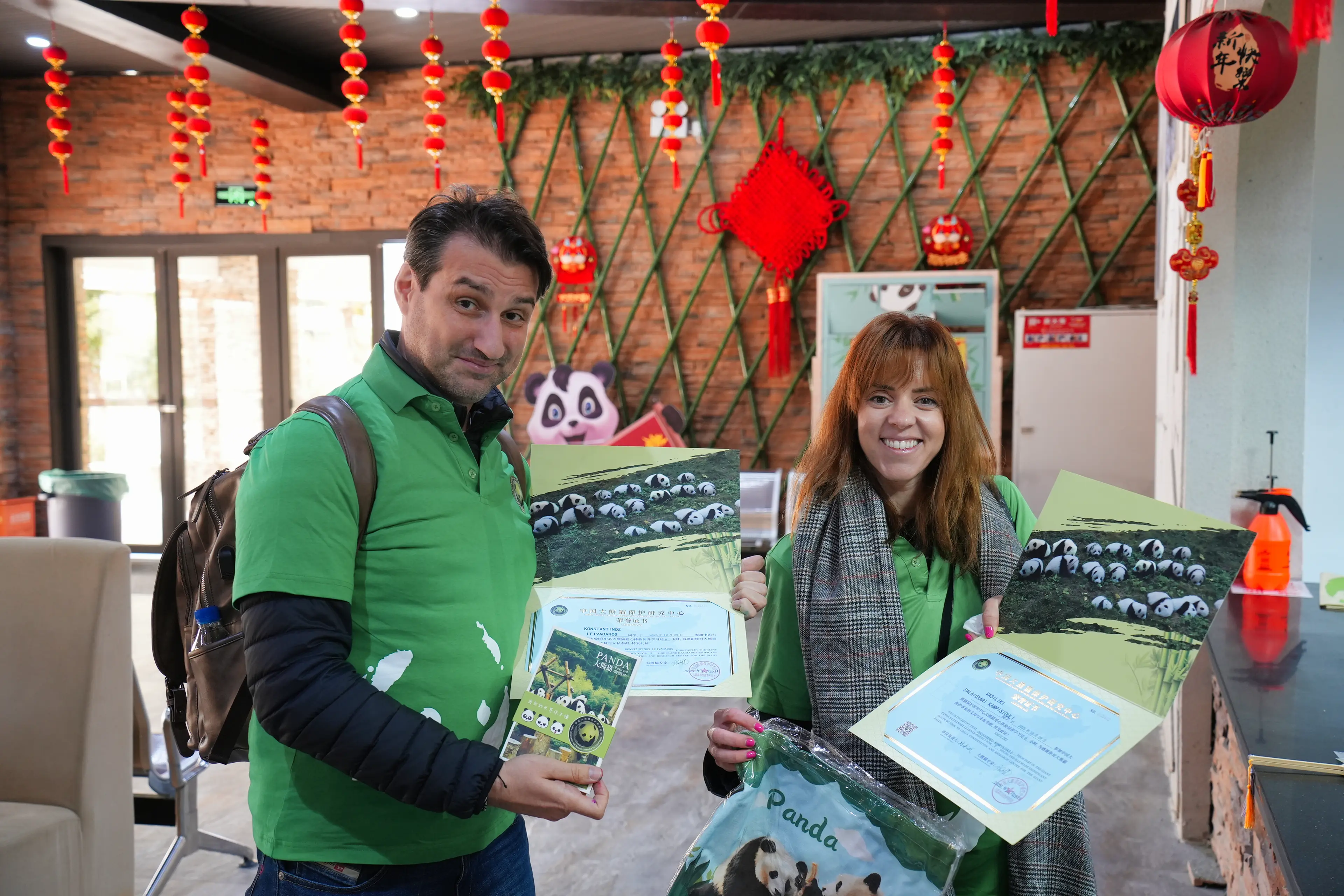 Volunteer certificates at Wolong
